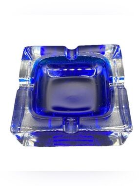 JG Durand Crystal Ashtray - France Made - Double Case Cobalt Blue Cigarette Tray